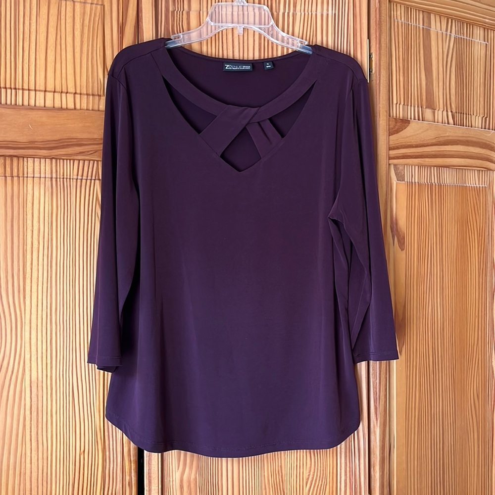 New York & Company Plum Cross-Front Long Sleeve Blouse